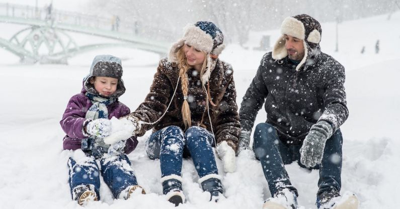 Snowball Method - Woman, Man and Girl Sitting on Snow